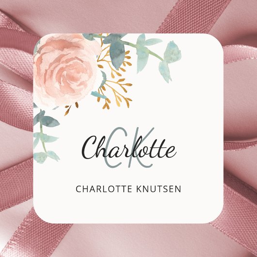 Bloemrijke roze gouden groen thank you vierkante sticker