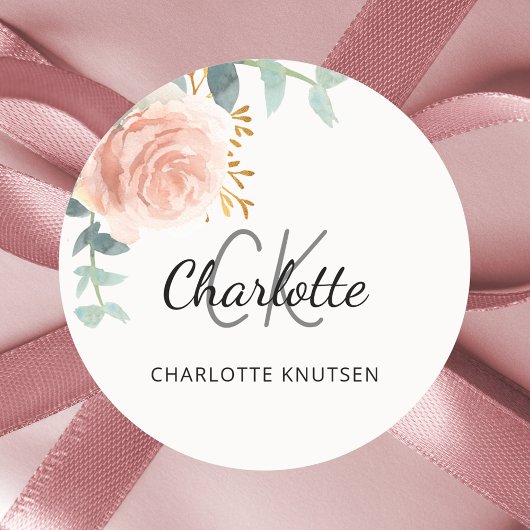 Bloemrijke roze gouden groene thank you ronde sticker