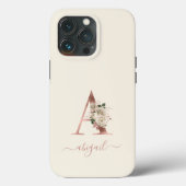 Bloemrijke Roze Gouden Monogram Letter "A" Ivoor Case-Mate iPhone Case (Achterkant)