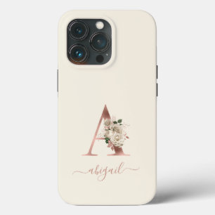 Bloemrijke Roze Gouden Monogram Letter "A" Ivoor Case-Mate iPhone Case