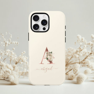 Bloemrijke Roze Gouden Monogram Letter "A" Ivoor Case-Mate iPhone Case