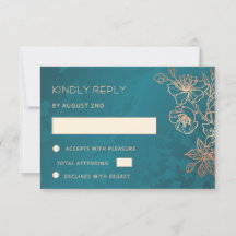 Bloemrijke Roze Gouden Teal Bruiloft RSVP
