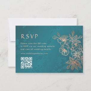 Bloemrijke Roze Gouden Teal Bruiloft RSVP Kaartje