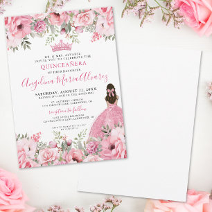 Bloemrijke Roze Quinceanera Kaart