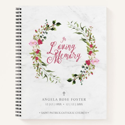 Bloemrijke Roze & Rode Garland Begrafeniscondolean Notitieboek (Voorkant)