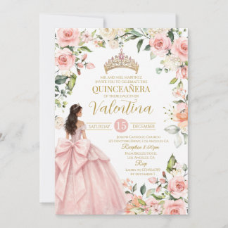 Bloemrijke Rozen Blush Roze Quinceañera 15e verjaa Kaart