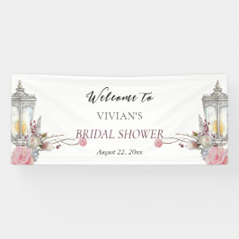 Bloemrijke Rozen & Lantaarn Bruiloftsborrel Welkom Spandoek