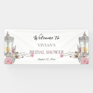 Bloemrijke Rozen & Lantaarn Bruiloftsborrel Welkom Spandoek