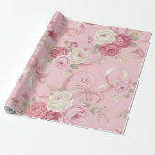 Bloemrijke Rozen & Lint Strikken Inpakpapier (Uitgerold)