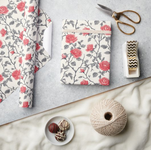 Bloemrijke rozengroene inpakpapier (Crafts)