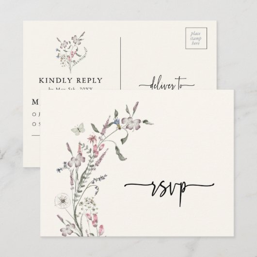 Bloemrijke RSVP Huwelijk Postkaart (Voorkant / Achterkant)