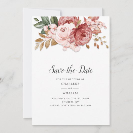 Bloemrijke Rustieke Botanische Trouw Save the Date (Voorkant)