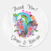 Bloemrijke rustieke hart Mexicaanse bruiloft Ronde Sticker (Voorkant)