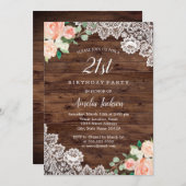 Bloemrijke rustieke houten kant 21e verjaardag uit kaart (Voorkant / Achterkant)