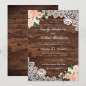 Bloemrijke Rustieke Houten Kant Huwelijksuitnodigi Kaart (Voorkant / Achterkant)