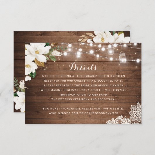 Bloemrijke Rustieke Houten Slingerlichtjes Details Kaart (Voorkant / Achterkant)