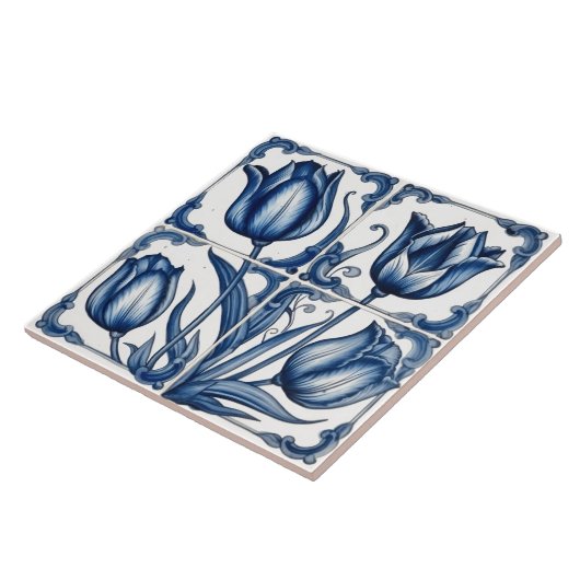 Bloemrijke Rustieke Indigo Azulejo Tegels Tegeltje (Zijkant)