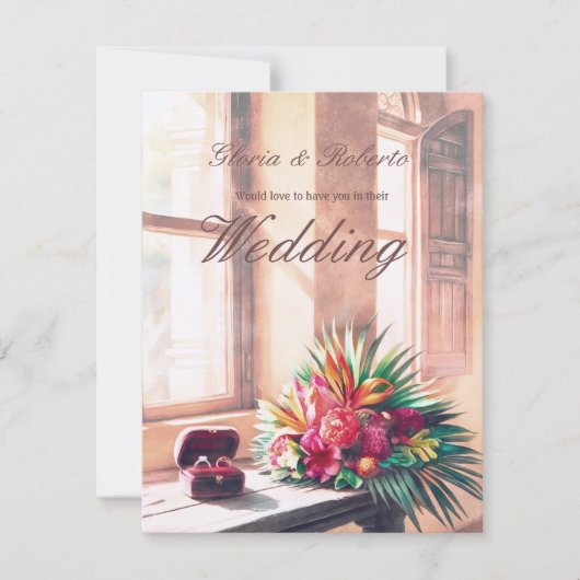 Bloemrijke rustieke oude Hacienda Mexicaanse bruil Kaart (Voorkant)