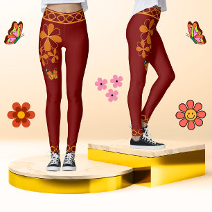 Bloemrijke Rustieke Retro  Diep Rood Land Leggings