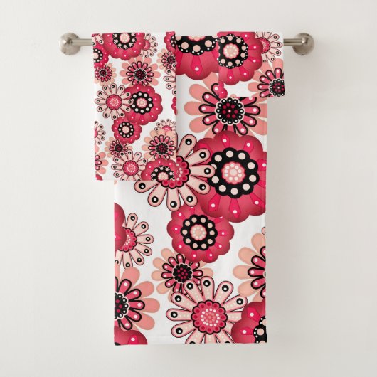 Bloemrijke rustieke retro rode en witte bad handdoek (Insitu)