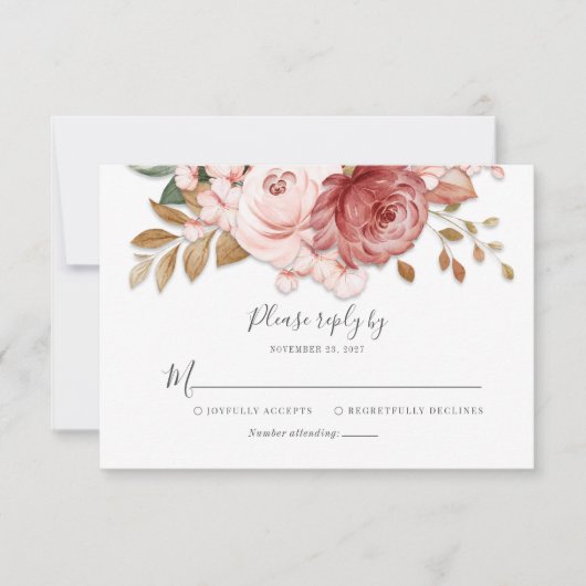 Bloemrijke Rustieke Script Botanische Bloei Bruilo RSVP Kaartje (Voorkant)
