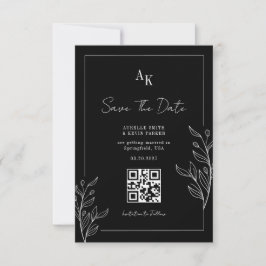 Bloemrijke Rustieke Zwarte Elegante Foto Achter QR Save The Date