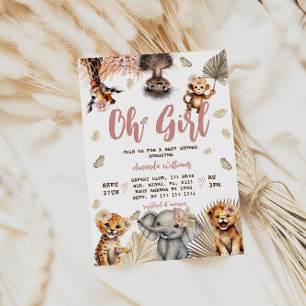 Bloemrijke Safari Dieren Meisje Baby Shower Kaart
