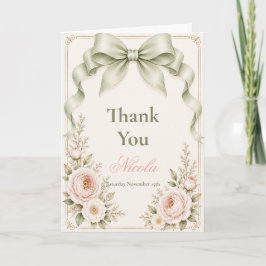 Bloemrijke Saliegroene Coquette Strik Baby Shower Bedankkaart