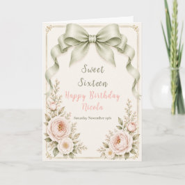 Bloemrijke Saliegroene Coquette Strik Sweet Sixtee Kaart