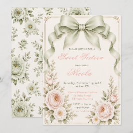 Bloemrijke Saliegroene Coquette Strik Sweet Sixtee Kaart