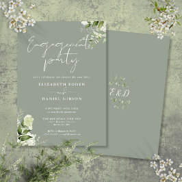 Bloemrijke Saliegroene Script Verlovingsfeest Kaart