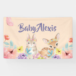 Bloemrijke schattige dierlijke baby shower achterg spandoek