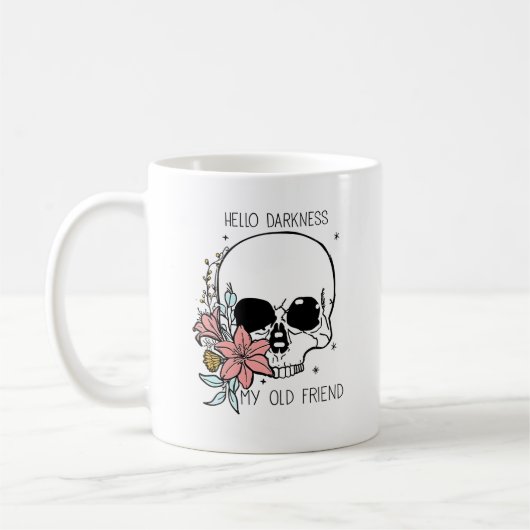 Bloemrijke Schedel Goth "Hallo Duisternis" Kunst Koffiemok (Links)