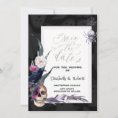 Bloemrijke Schedel Halloween Bruiloft Save The Date (Voorkant)