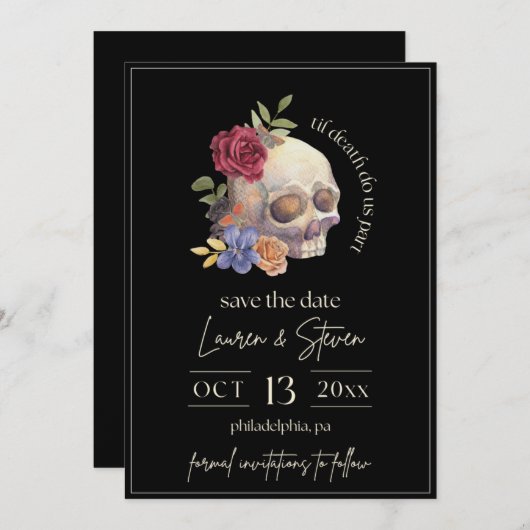 Bloemrijke Schedel Tot de Dood Ons Scheidt Bewaar Kaart (Voorkant / Achterkant)