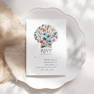 Bloemrijke Schelp Kust Strand Bruiloft Nautisch RSVP Kaartje