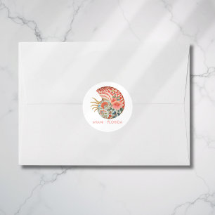 Bloemrijke Schelp Kust Zeilvaart Strand Bruiloft Ronde Sticker