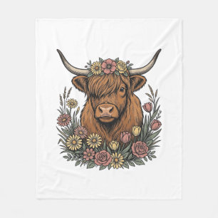 Bloemrijke Schotse Hooglandkoe Vintage Gravure Des Fleece Deken
