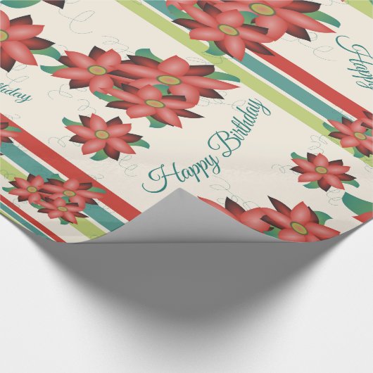Bloemrijke schuur rood Happy Birthday Gift Wrap Cadeaupapier (Hoek)