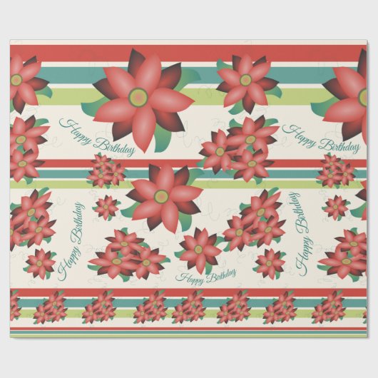 Bloemrijke schuur rood Happy Birthday Gift Wrap Cadeaupapier (Vlak)