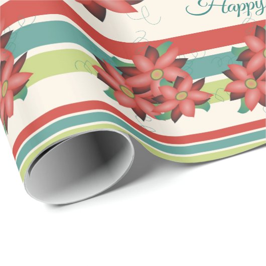 Bloemrijke schuur rood Happy Birthday Gift Wrap Cadeaupapier (Rol Hoek)