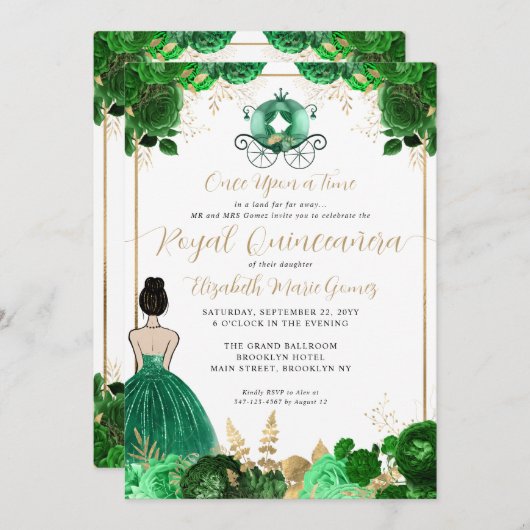 Bloemrijke Smaragdgroene Assepoester Koninklijke Q Kaart (Voorkant / Achterkant)