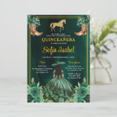 Bloemrijke Smaragdgroene Gouden Laarzen Paard Quin Kaart (Staand voorkant)