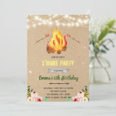 Bloemrijke s'more vreugdevuur bbq-feest kaart (Staand voorkant)