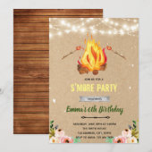 Bloemrijke s'more vreugdevuur bbq-feest kaart (Voorkant / Achterkant)