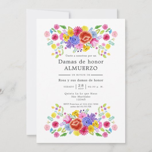 Bloemrijke Spaanse Fiesta Bruidsmeisjes Luncheon Kaart (Voorkant)