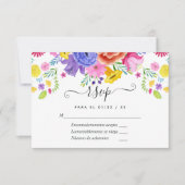 Bloemrijke Spaanse Fiesta Bruiloft RSVP Kaart (Voorkant)