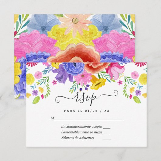 Bloemrijke Spaanse Fiesta Bruiloft RSVP Kaart (Voorkant / Achterkant)
