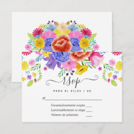 Bloemrijke Spaanse Fiesta Quinceañera RSVP Kaartje