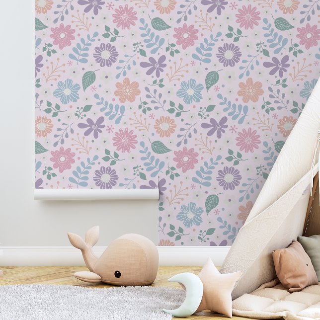Bloemrijke speelse cute kids pastel kleur behang (Creator heeft geüpload)